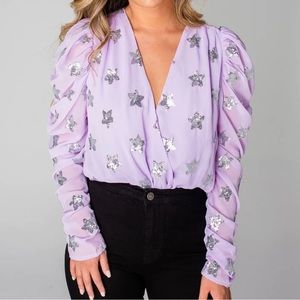 Buddy Love bodysuit w/ silver sequin stars size medium